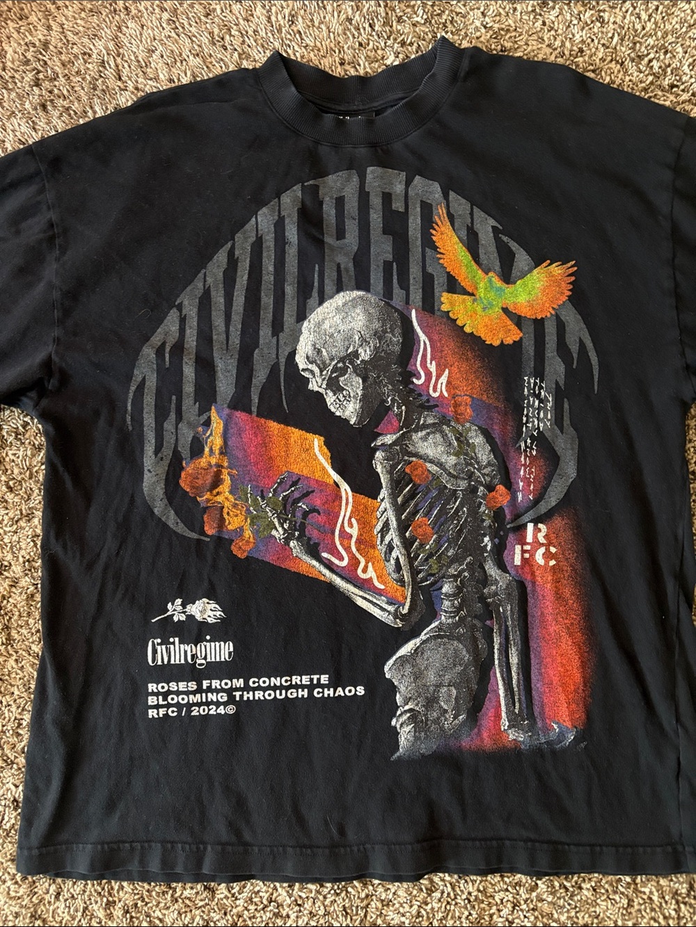 Civil regime skull flames tshirt large